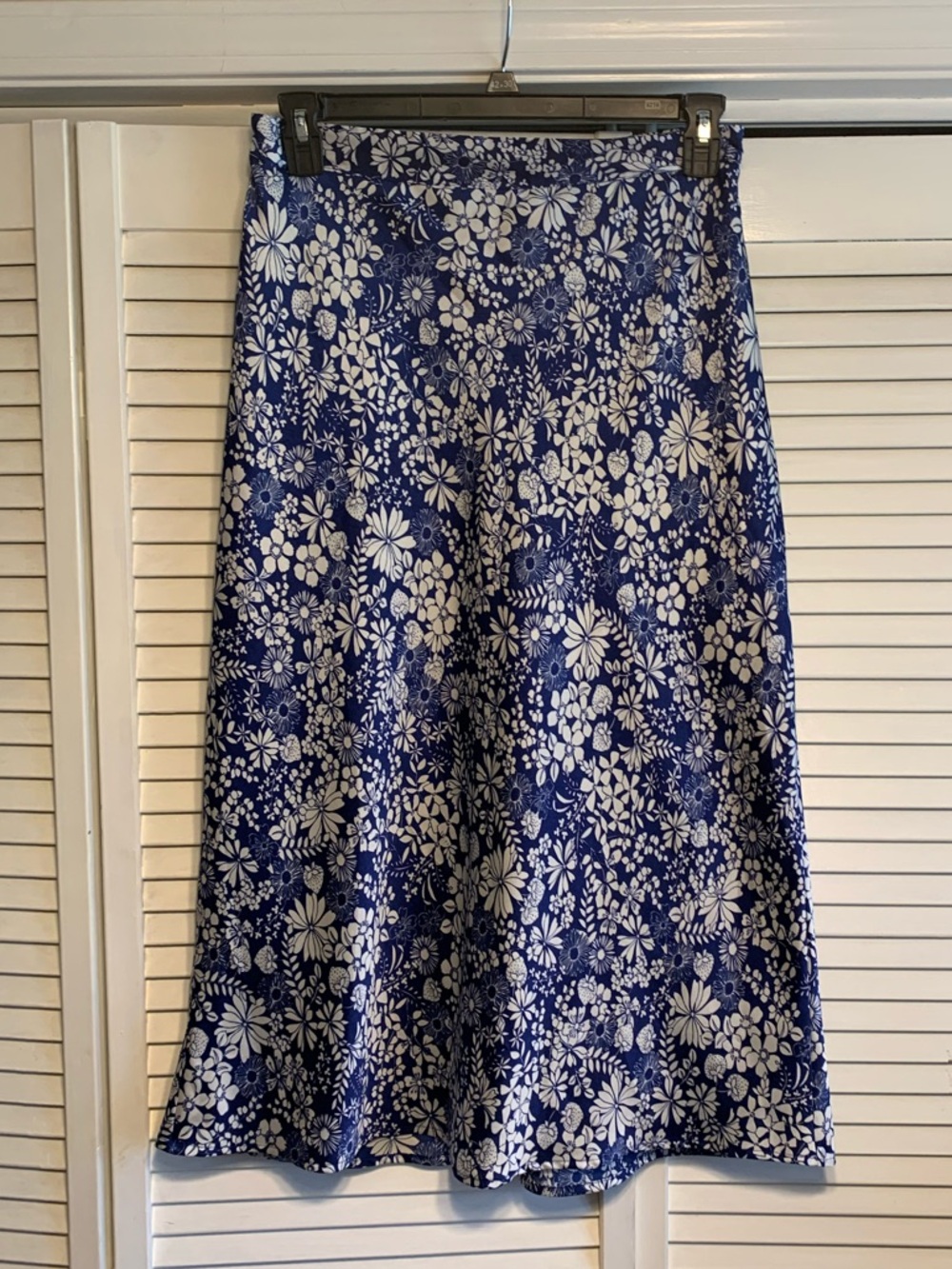 Blue Floral A-Line Midi Skirt